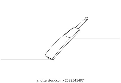 Professional cricket bat continuous single one line drawing, Continuous one line drawing cricket bat, ball, and wicket stumps isolated on white.