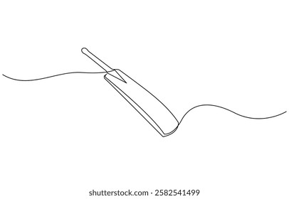 Professional cricket bat continuous single one line drawing, Continuous one line drawing cricket bat, ball, and wicket stumps isolated on white.