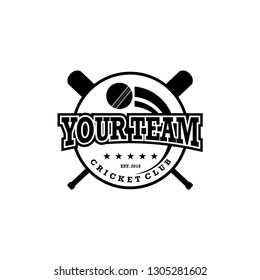 A professional cricket club badge logo featuring classic bat and ball elements, ideal for sports teams, cricket academies, tournaments, and athletic branding. Perfect for vintage or competitive themes