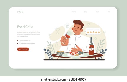 Professioneller Kritikbegriff Web-Banner oder Landing-Page. Journalisten, die sich mit dem Thema "Kunst" beschäftigen und die Lebensmittel bewerten. Flache Vektorgrafik