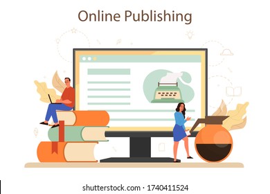 Professional critic online service or platform. Journalist making review and ranking food and literature. Online publishing. Flat vector illustration
