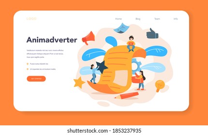 Professional critic web banner or landing page. Journalist making review and ranking film and literature. Creative hobby or profession. Flat vector illustration