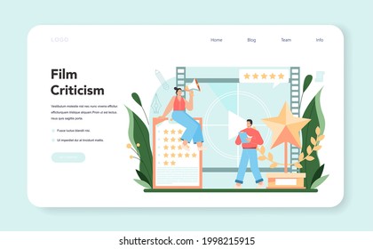 Professional critic web banner or landing page set. Journalist making review and ranking piece art. Specialist making an opinion on creative works. Flat vector illustration