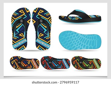 Professional Custom Branding Flip Flop Mockup with Geometric Tribal Graphics and Premium Footwear Presentation Template.