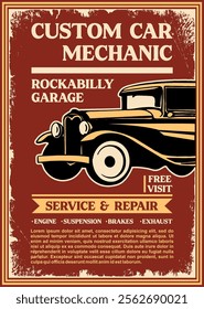 Professional CUSTOM CAR MECHANIC Poster Design Vector Illustration for Your Promotions