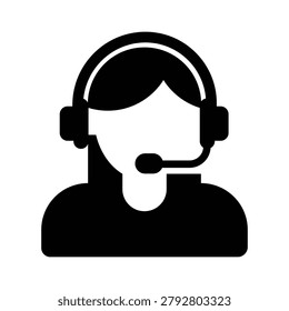 Professional customer support agent icon featuring a service representative wearing a headset with microphone. Ideal for customer service platforms, help desks, call centers, technical support, contact pages, CRM systems, SaaS applications, communication interfaces, and customer care services.