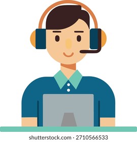 Ein professioneller Kundendienstmitarbeiter, der ein Headset trägt, sich aktiv mit einem Computer beschäftigt und bereit ist, Kunden mit einem freundlichen und hilfreichen Verhalten zu unterstützen.
