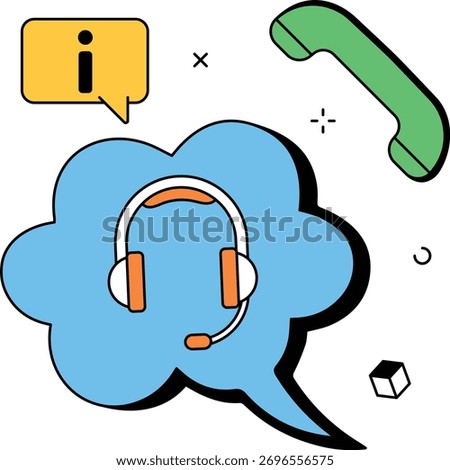 Professional customer support call center concept with headset and information symbol. Isometric flat vector illustration perfect for call center services.