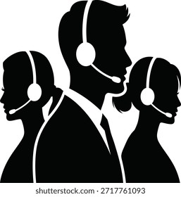 Equipe profissional de suporte ao cliente em fones de ouvido para um serviço eficiente