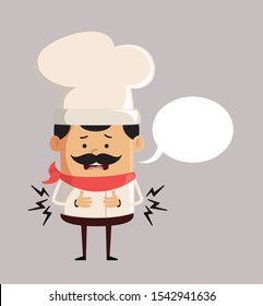 Professional Cute Chef - Feeling Pain in Stomach with Speech Bubble