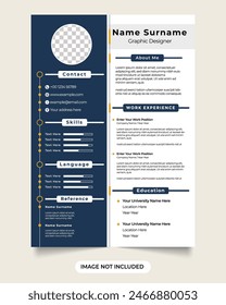 professional cv and corporate resume vector. Creative resume template vector with photo placeholders job application and cv layout design with dark blue and yellow colors.