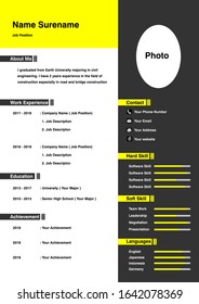 Professional cv gray and yellow theme template
