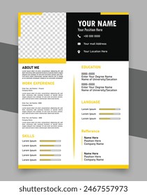 Professional Cv Resume Design For A Creative Person - Vector Minimalist, Cv Templates. Professional Resume Letterhead, Yellow And Black Colors, Personal Description