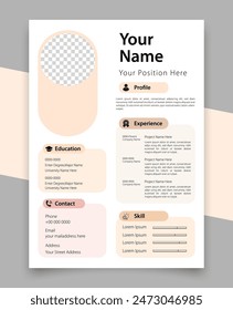 Diseño De Currículum Vitae De Profesional Para Una Persona Creativa, Minimalista De Vector, Plantillas Cv. Membrete de currículum de Profesional, Cartas de presentación, Diseño de negocios, Aplicaciones de trabajo, Descripción personal