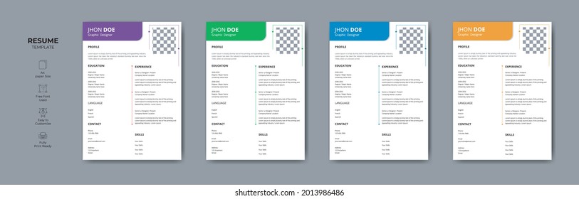 Professional CV or resume design. Vector CV or resume Modern template design.