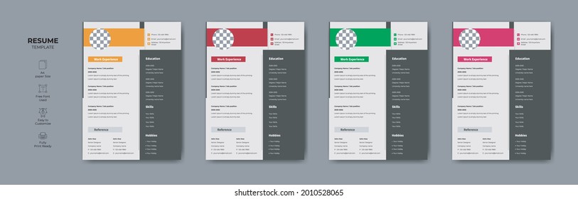 Professional CV or resume modern design. Minimalist vector CV or resume design.