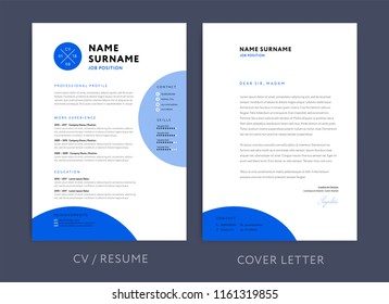 Professional CV resume template blue design and letterhead / cover letter - vector minimalist design