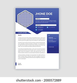 Professional CV resume template blue color background minimalist vector cv