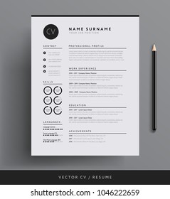 Professional CV resume template design for a creative person - vector minimalist - black and white