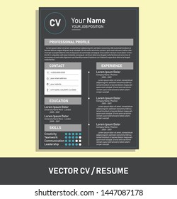 Professional CV resume template design -  dark gray