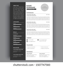 Professional CV resume template design - black and white