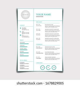 Professional CV resume template design for a creative person black and light blue color