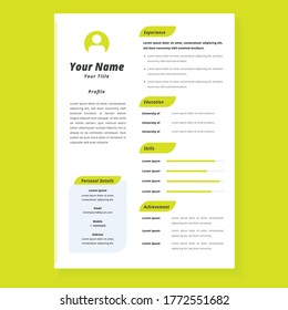 Professional CV resume template design and letterhead / cover letter - vector minimalist. Simple resume design template with yellow background. Nice for good job. Simple layout for your desired job. 