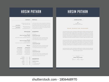 Professional CV resume template design and cover letter - vector minimalist