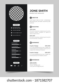 Professional CV resume template design cover letter, vector minimalist, black and white Color, a4 size vector template in A4 size Flyer Template Design.