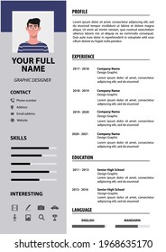 Professional CV resume template design for creative people - minimalistic vector - elegant color