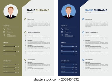 Professional CV resume template design for a creative person - vector minimalist