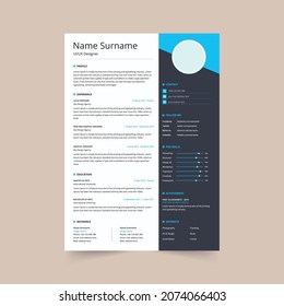 Professional CV resume template design. vector minimalist