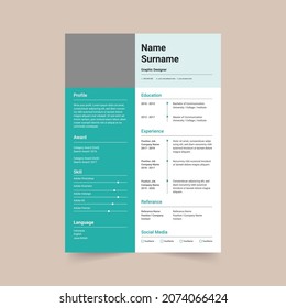 Professional CV resume template design. vector minimalist