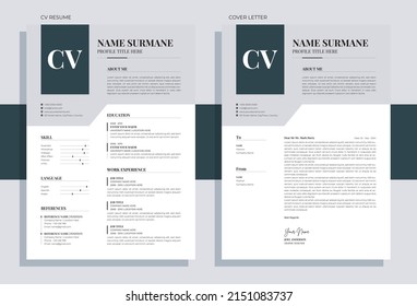 Professional CV resume template design and letterhead cover letter - vector minimalist - black, white and gray color combination