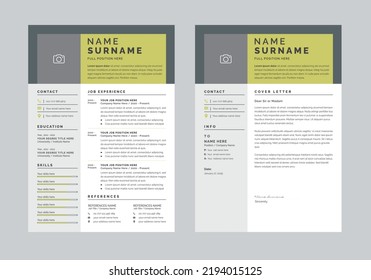 Professional CV Resume template design and cover letter Set Elements