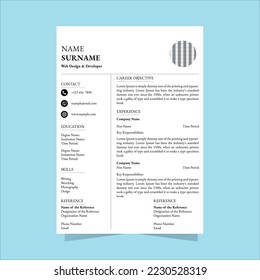 Professional CV resume template design and letterhead vector minimalist - black and white