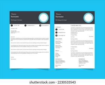 Professional CV Resume Template Design and Letterhead  Cover Letter - Vector Minimalist
