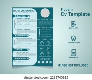 Professional cv or resume template design or cover letter with a modern minimal and unique concept