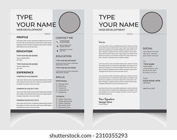 Professional CV or resume template design with letter cover design.