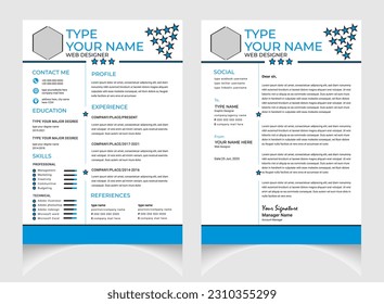 Professional CV or resume template design with letter cover design.
