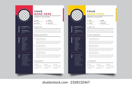 Professionelles CV-Lebenslauf-Vorlagendesign. Layoutbild-Vektorgrafik sauber für Jobanwendungen. In A4-Größe.
