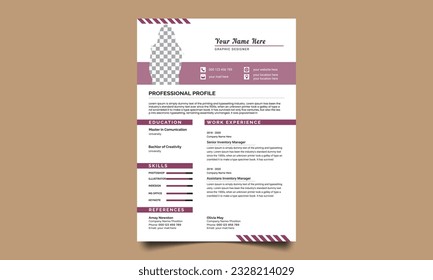 Professional CV resume template design. Business layout vector clean for job applications. In A4 size.