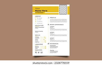 Professional CV resume template design. Business layout vector clean for job applications. In A4 size.