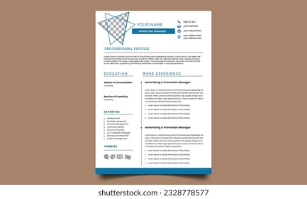 Professional CV resume template design. Business layout vector clean for job applications. In A4 size.