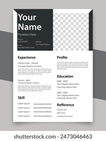 Professional Cv Resume Template Design And Letterhead, Cover Letter, Vector Minimalist, Black and White