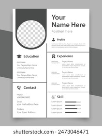 Professional Cv Resume Template Design And Letterhead, Cover Letter, Vector Minimalist, Black and White