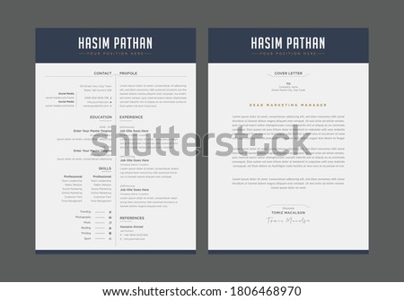 Professional CV resume template design and cover letter - vector minimalist