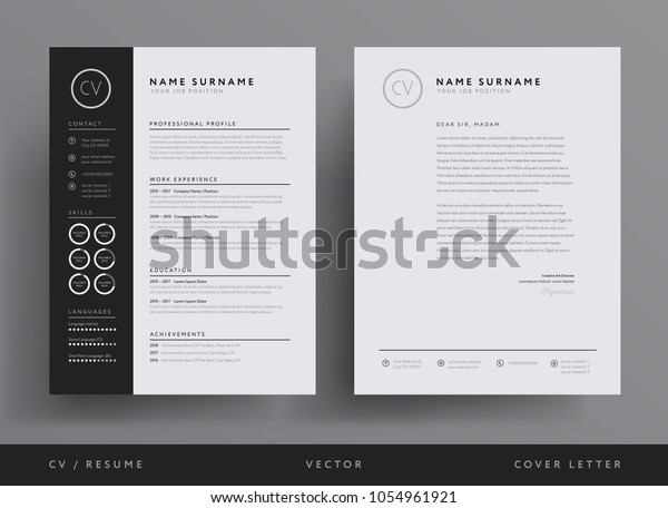 Professional CV resume\
template design and  letterhead / cover letter - vector minimalist\
- black and white