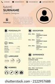 Professional CV Resume Template. Modern Simple Clean Design. Feminine Theme. A4 Paper Size. Editable Vector. Suitable for Job Application.