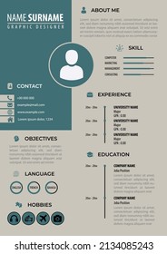 Professional CV Resume Template. Modern Clean Design. Elegant Color. A4 Paper Size. Editable Vector. Suitable for Job Application